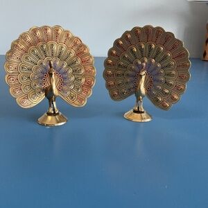 Pair of brass peacock